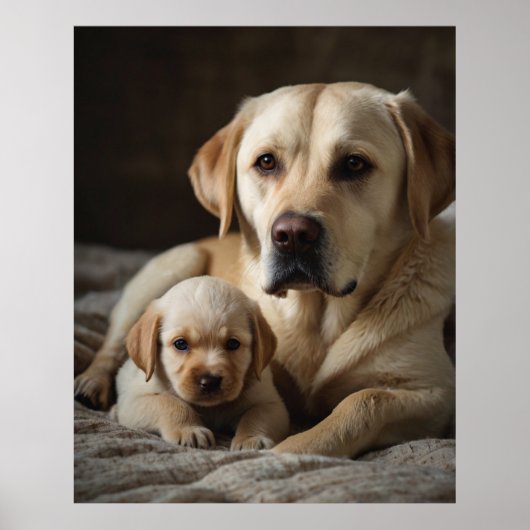Een beige Labrador Vrouw met een pasgeboren puppy Poster (Voorkant)