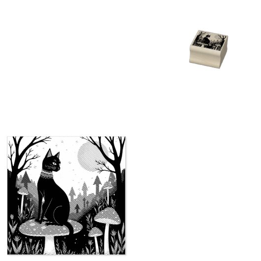 Een bekende zwarte kat en paddenstoelen Halloween Rubberstempel (Gestempeld)