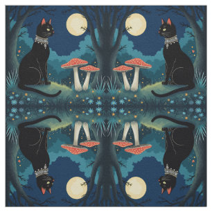 Een bekende zwarte kat en paddestoelen Halloween 1 Stof