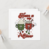 Een beker van Cheer Retro-kerstcacao en koffie Kaart (Voorkant / Achterkant in situ)