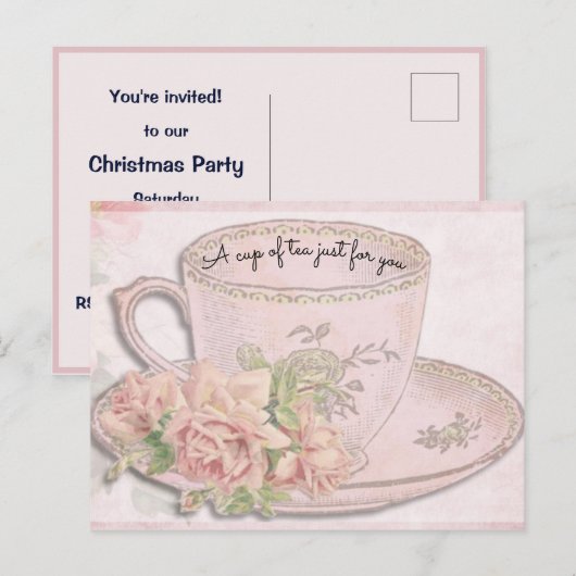 Een beker van thee voor Moederdag-roze uitnodiging (Voorkant / Achterkant)