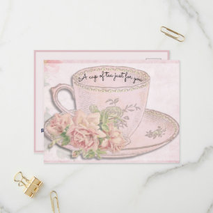 Een beker van thee voor Moederdag-roze uitnodiging Briefkaart