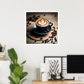 Een bekertje met cafe-latte voor koffie-Poster Poster (Thuiskantoor)
