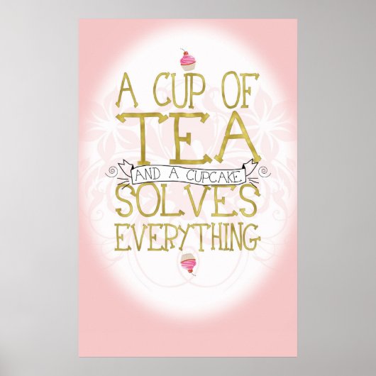Een bekertje van Tea en een Cupcake Poster (Voorkant)