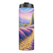 Een bergpad door lavendelvelden. thermosbeker (Voorkant)