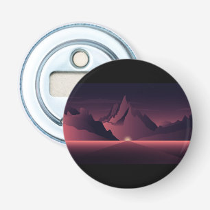 Een bergzonsondergang illustratie flesopener button flesopener