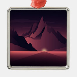 Een bergzonsondergang illustratie metalen ornament