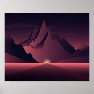 Een bergzonsondergang illustratie poster
