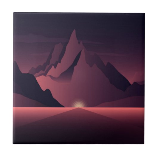 Een bergzonsondergang illustratie tegeltje (Voorkant)