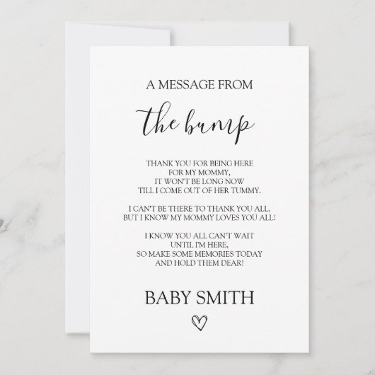 Een bericht van de Bump Baby shower Kaart (Voorkant)