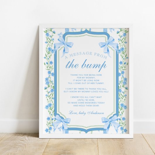 Een bericht van het Bump Blue Floral Baby shower Poster