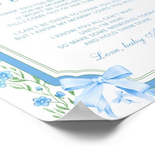 Een bericht van het Bump Blue Floral Baby shower Poster (Hoek)