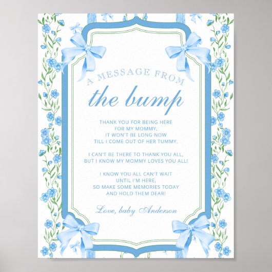 Een bericht van het Bump Blue Floral Baby shower Poster (Voorkant)
