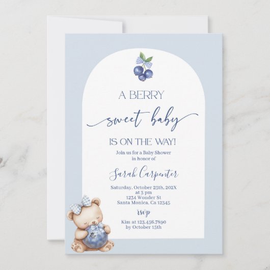 Een Berry Sweet Baby Blueberry Baby shower Invitat Kaart (Voorkant)