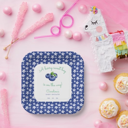 Een Berry Sweet Baby Boy Douche Blueberry Papieren Bordje (Feest)