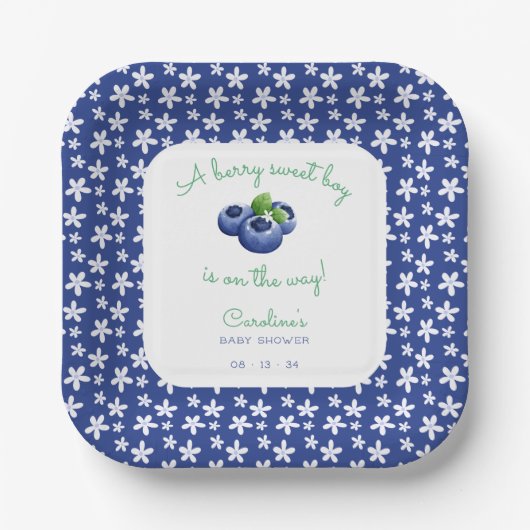 Een Berry Sweet Baby Boy Douche Blueberry Papieren Bordje (Voorkant)