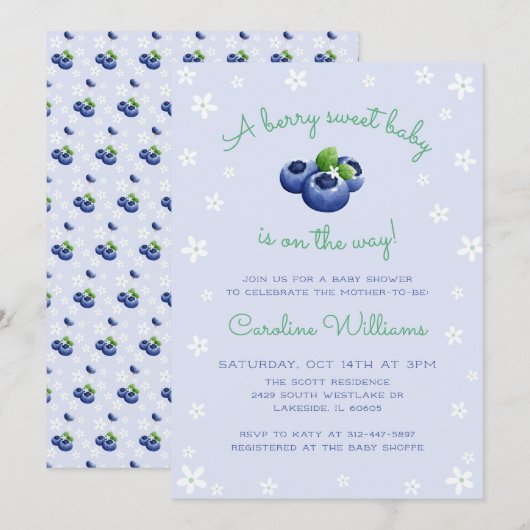 Een Berry Sweet Baby is onderweg Blueberry Boy Kaart (Voorkant / Achterkant)