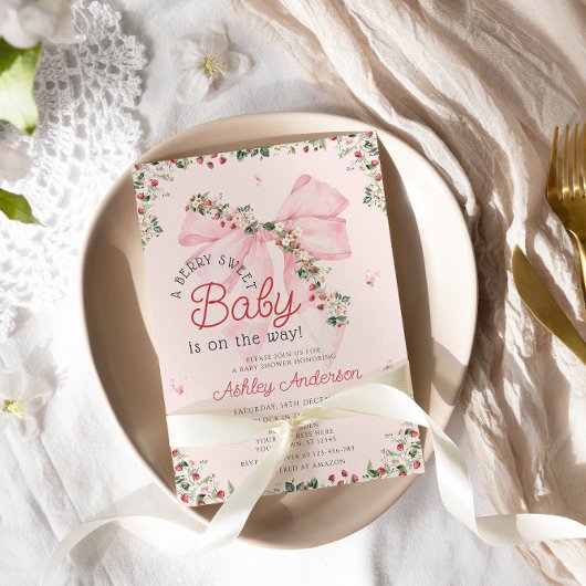 Een Berry Sweet Baby Pink Bow Girl Baby shower Kaart