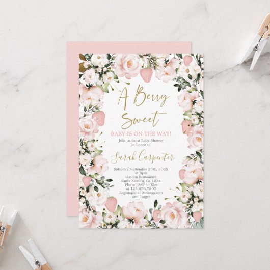 Een Berry Sweet Baby shower meisje Kaart (Voorkant / Achterkant in situ)