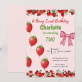 Een Berry Sweet Birthday - Strawberry Roze Uitnodi Kaart (Voorkant / Achterkant)