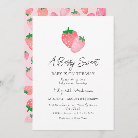 Een Berry Sweet Strawberry Baby shower uitnodiging (Voorkant / Achterkant)