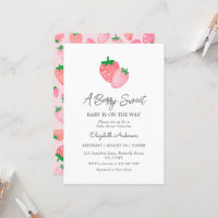 Een Berry Sweet Strawberry Baby shower uitnodiging