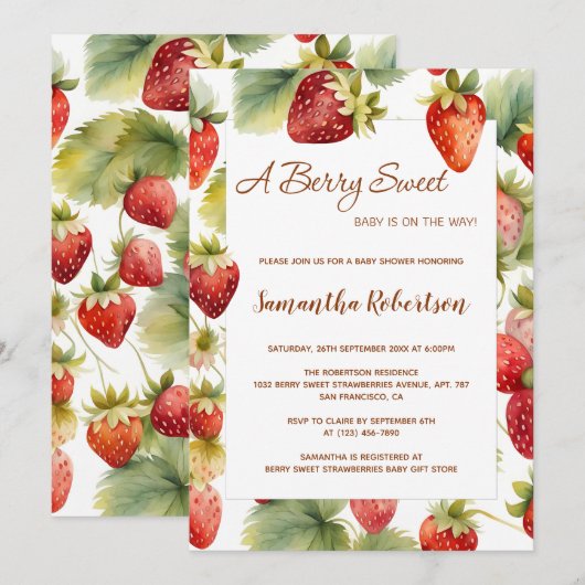 Een Berry zoete Waterverf Aardbei Baby shower Kaart (Voorkant / Achterkant)
