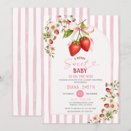 Een Bes Zoete Kokette Baby Shower Uitnodiging (Voorkant / Achterkant)