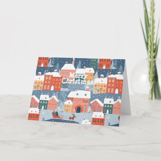 Een besneeuwd bergdorp gehucht feestdagen kaart (Voorkant)