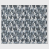 Een besneeuwd bos met donkerblauwe bomen cadeaupapier (Vlak)