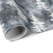 Een besneeuwd bos met donkerblauwe bomen cadeaupapier (Rol Hoek)