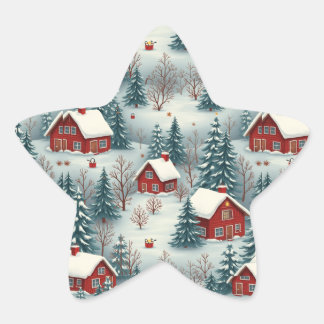 Een besneeuwd bosdorp ster sticker