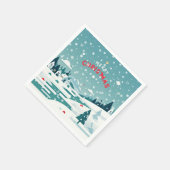 Een besneeuwd kerstdorp servet (Hoek)