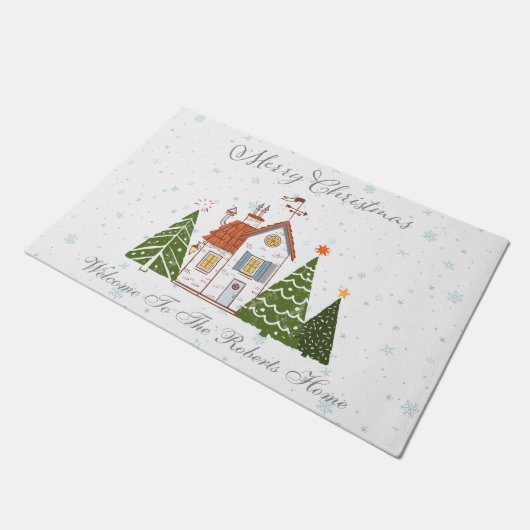 Een besneeuwd magisch kerstdorp deurmat (Schuin)