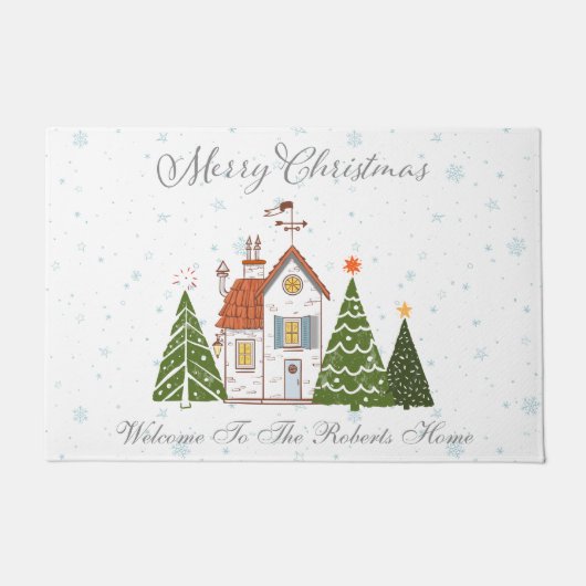 Een besneeuwd magisch kerstdorp deurmat (Voorkant)