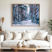 Een besneeuwd pad in het bos poster