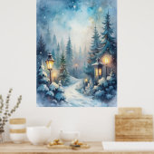 Een besneeuwde winterscène poster (Keuken)