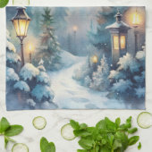 Een besneeuwde winterscène theedoek (Gevouwen)