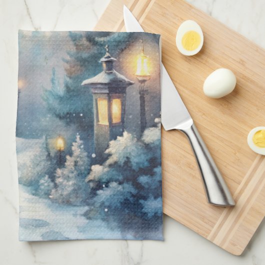 Een besneeuwde winterscène theedoek (Quarter Fold)