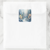 Een besneeuwde winterscène vierkante sticker (Tas)