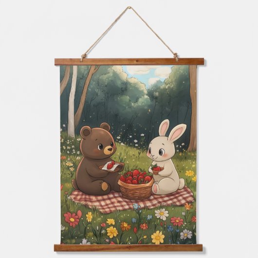 Een Bessengek Picknick in de Weide Hangend Wandkleed (Voorkant)
