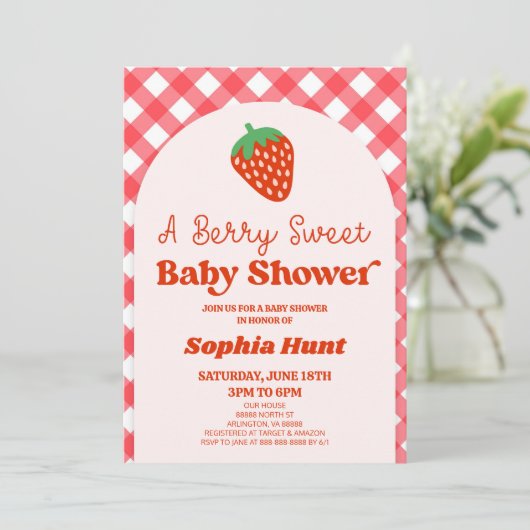 Een bessenzoet rood roze aardbei Baby shower Kaart (Staand voorkant)