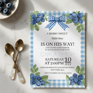 Een Bessie Zoete Kleine Blauwe Gingham Baby Shower Kaart