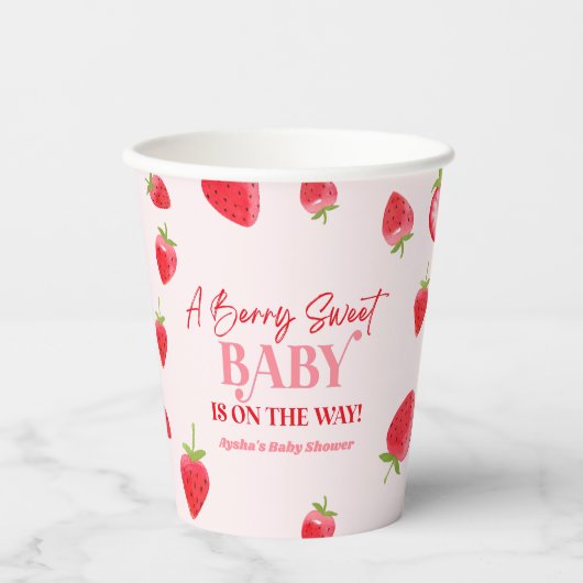 Een beszoete Baby aardbei Baby shower Papieren Bekers (Voorkant)