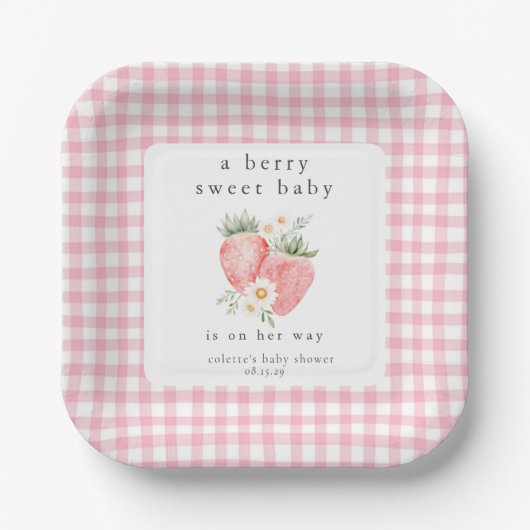Een beszoete Baby aardbei Baby shower Papieren Bordje (Voorkant)