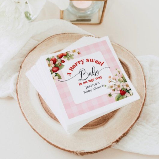 Een beszoete baby aardbei baby shower servet