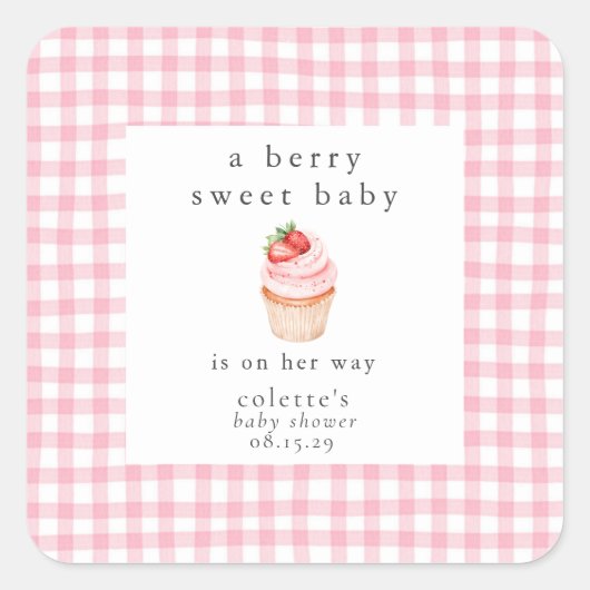 Een beszoete Baby aardbei Baby shower Vierkante Sticker (Voorkant)