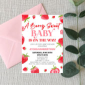 Een beszoete Baby Aardbei roze rood Baby shower Kaart