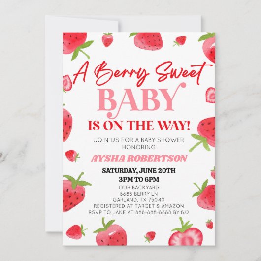 Een beszoete Baby Aardbei roze rood Baby shower Kaart (Voorkant)