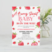 Een beszoete Baby Aardbei roze rood Baby shower Kaart (Staand voorkant)